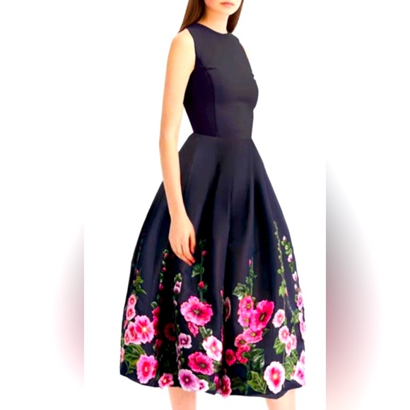 Oscar de la Renta Sz 10 New HOLLYHOCK THREADWORK FAILLE DRESS Navy no belt - Picture 1 of 13